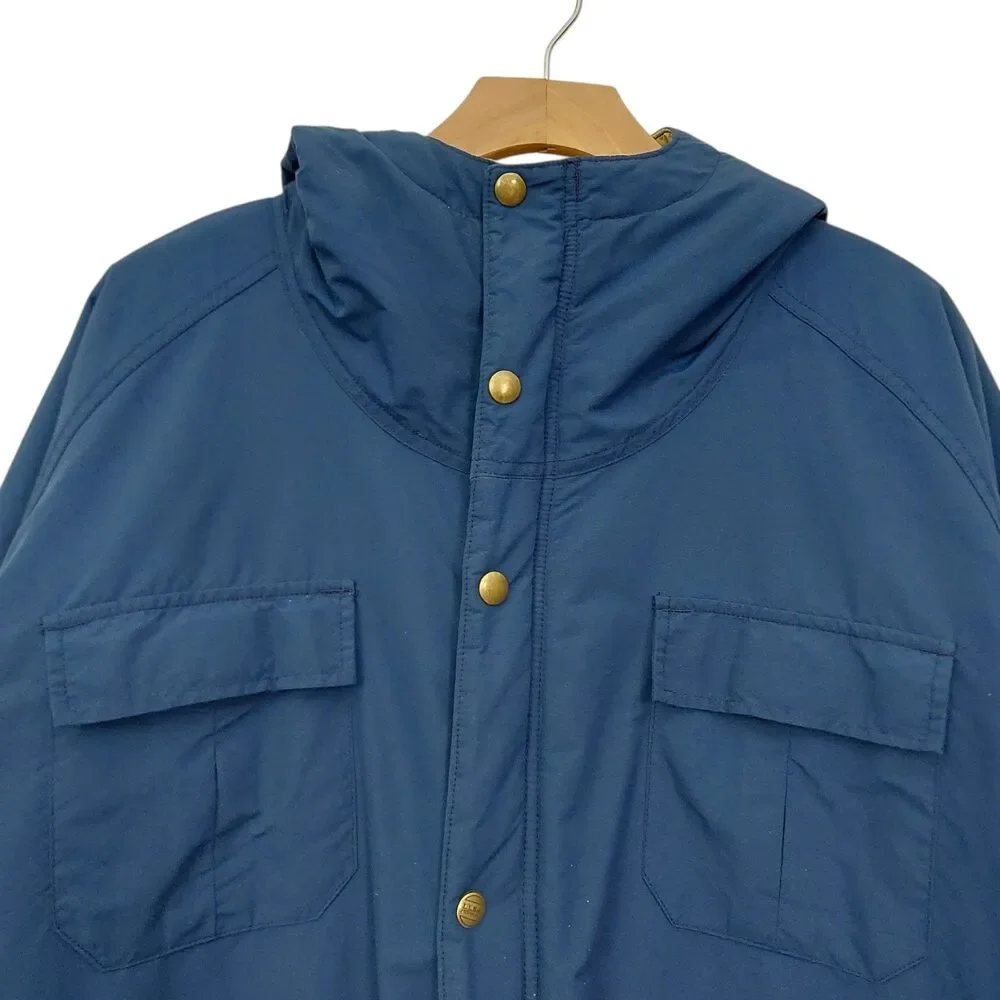 Vintage Woolrich Jacket Large Blue Hooded Full Zip Snap Insulated Nylon Outdoor